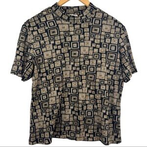 Braemar Jeremy Scott Taupe Black Geometric  Square Pattern Stretchy Mock Neck L
